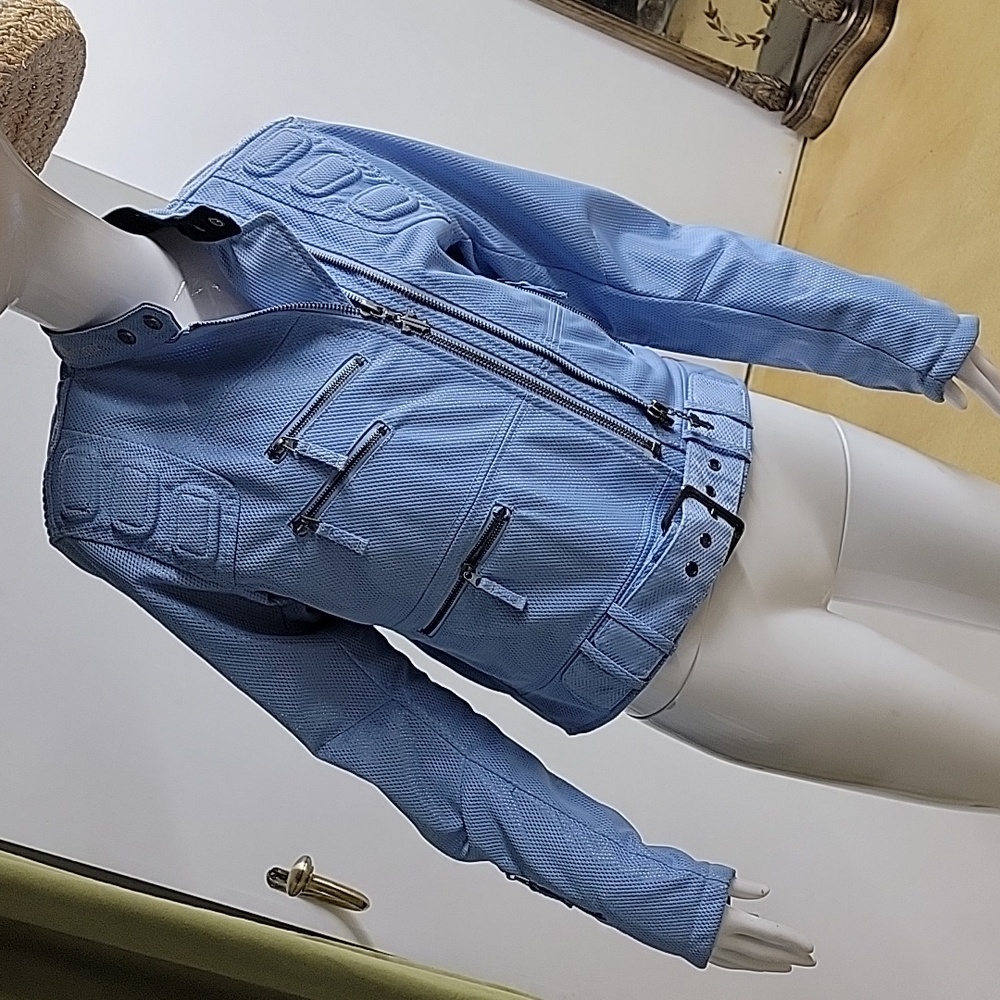 Thrill Ride Motorcycle Biker Jacket Light Blue Mesh Padded Size Medium